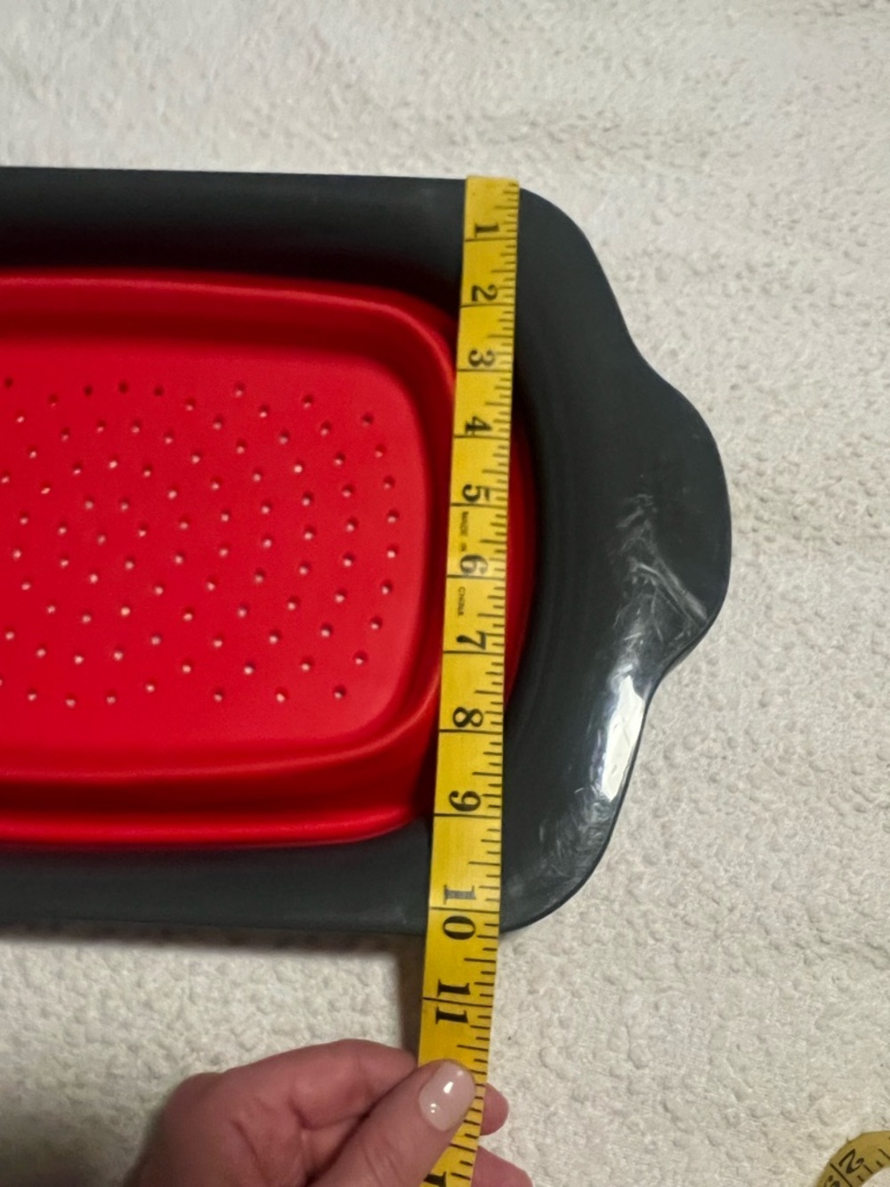 Collapsible Red Silicone Colander with Gray Rim - Picture 3 of 6